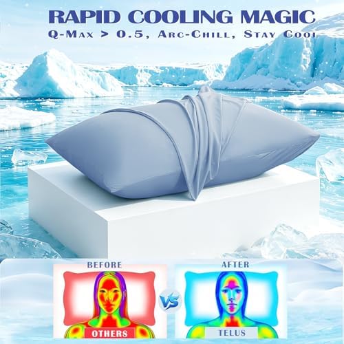 TELUS Cooling Pillowcases for Hot Sleepers Queen Size 2-Pack, Silky Soft - Image 2