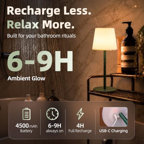 EZVALO IP65 Waterproof Shower Lamp –Spa-Like Bathroom Lamp, Rechargeable Cordless Mood Light, 3 Color Temps for Relaxing Bathroom & Bathtub Experience 1 Pack (Green) - Image 4