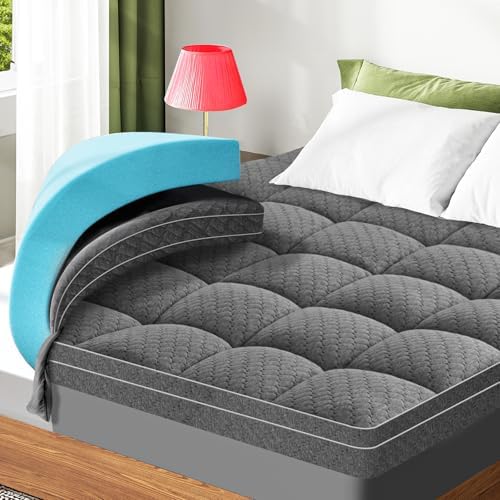 Dual Layer 3 Inch Memory Foam Mattress Topper Queen Size, 2 Inch Cooling Gel by VALUXE