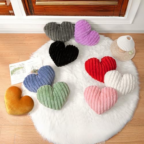 16 Inch Heart Shaped Pillow Black Faux Fur Fluffy Decorative Throw Pillows - Image 5