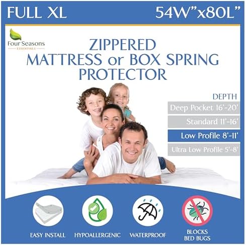 Full Extra Long Mattress Protector 54x80 Waterproof Zippered Encasement Premium by FourSeasonsEssentials