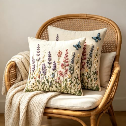 2D flat Wildflower Butterfly Linen Throw Pillow Covers 18x18 Set of 2 - Image 7
