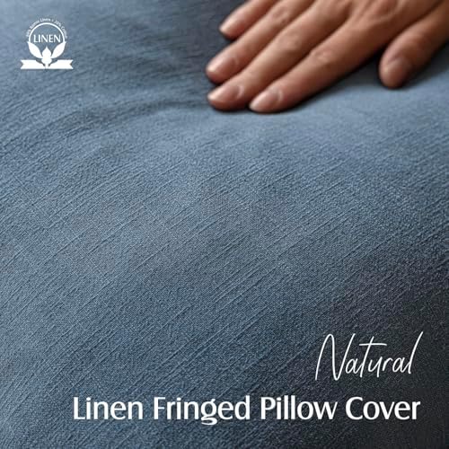 Foindtower Decorative Linen Fringe Throw Pillow Covers 24×24 Inch, Dark Blue - Image 2