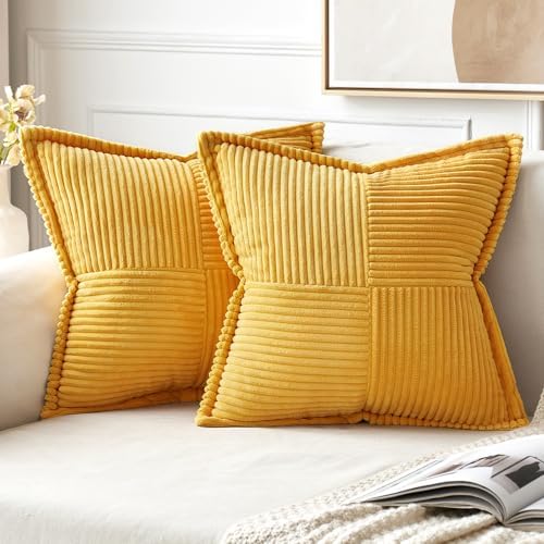 MIULEE Golden Yellow Corduroy Pillow Covers 18x18 Inch by MIULEE