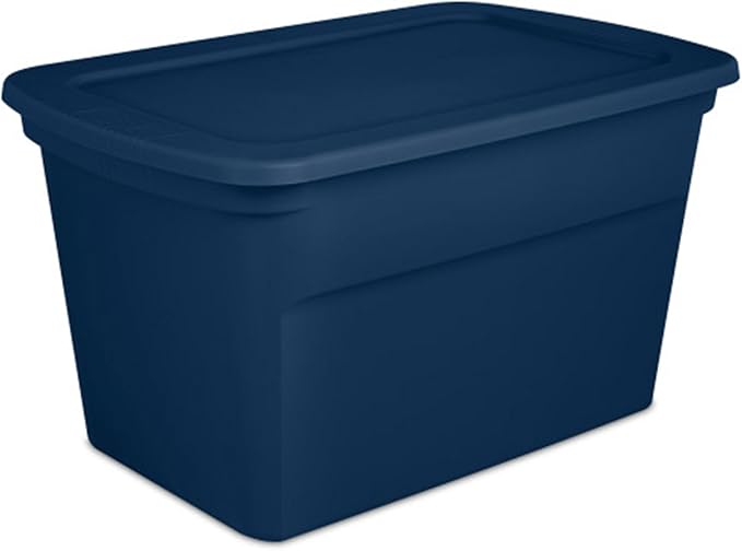 Sterilite 12-Pack Tote, Plastic Storage Bins with Snap Lids, 30 Gallon, Marine Blue - Stackable Home Organizers with In-Molded Handles for Bedroom, Garage, Basement and Attic
