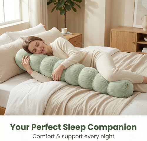 Pat. Pend. Cylinder Pillow for Bed, 47 Inch, Celadon Green - Image 6