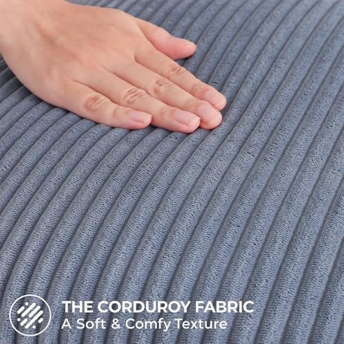 Mecatny Corduroy Decorative Throw Pillow Covers 24x24 Set of 2 Blue Grey - Image 4