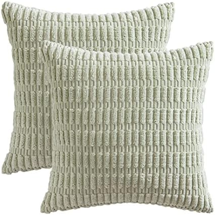 MIULEE Corduroy Decorative Throw Pillow Covers 16x16 Light Green Pack of 2 - Image 6