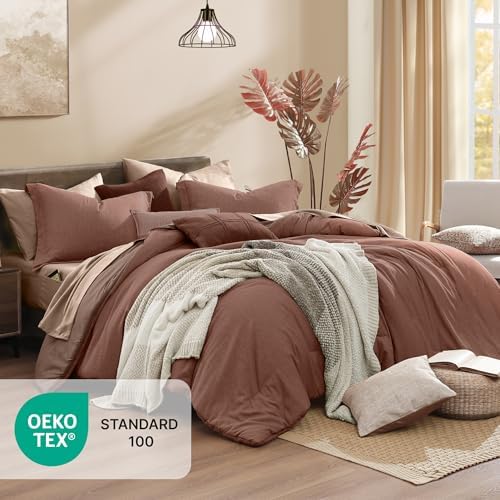 Monbix Oversized Queen Comforter Set 7 Pieces Terracotta Bed in a Bag - Image 4