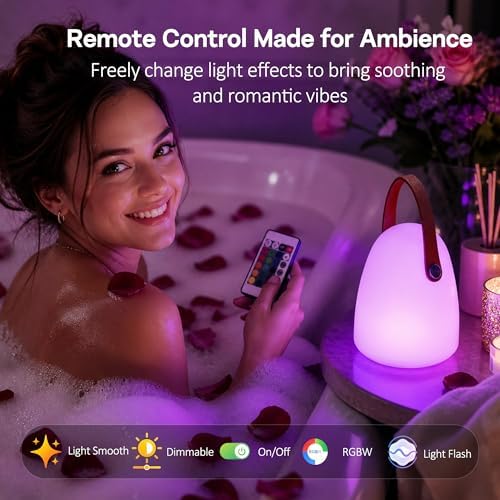 IP65 Waterproof Shower Lamp, 16 Colors Bathroom Lamp with Remote Control Dimmable, Rechargeable Mood Light for Inside Shower, Cordless Hanging Night Light for Outdoor, Bedroom, Camping, Restaurant - Image 3