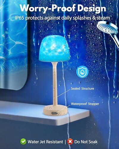 Shower Lamp - Waterproof Bathroom Lamp Ocean Wave Projector, Beige - Image 4