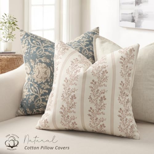 Vintage Throw Pillow Covers 22x22 Set of 2, Striped Floral Pillow Cover - Image 2