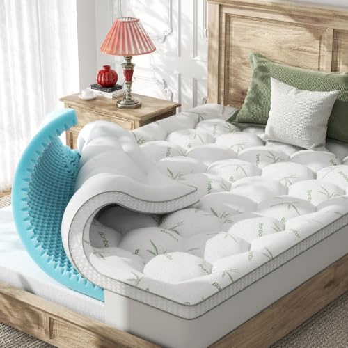 Dual Layer 4 Inch Full Size Mattress Topper, Memory Foam Mattress Topper by Qocismile