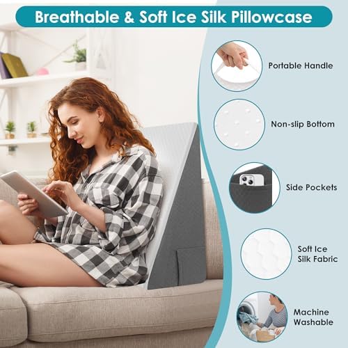 12 inch Bed Wedge Pillow for Sleeping, Reading & Resting, Cooling Memory Foam - Image 5