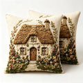 2D Flat Thatched Roof Cottage Linen Throw Pillow Covers 18x18 Set of 2 by Unknown
