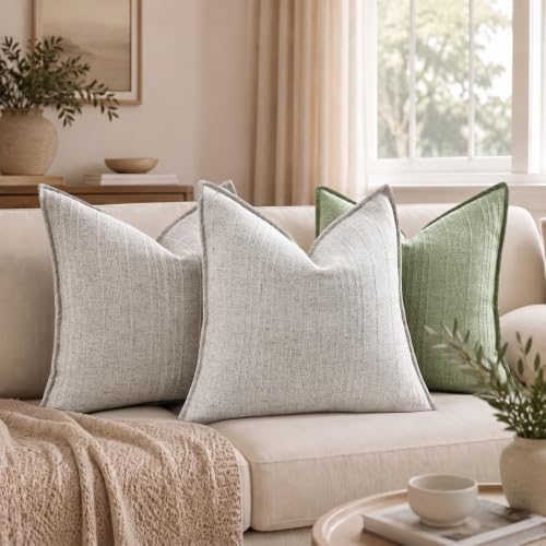 decorUhome Greige Textured Linen Throw Pillow Covers 18x18 Set of 2 - Image 2