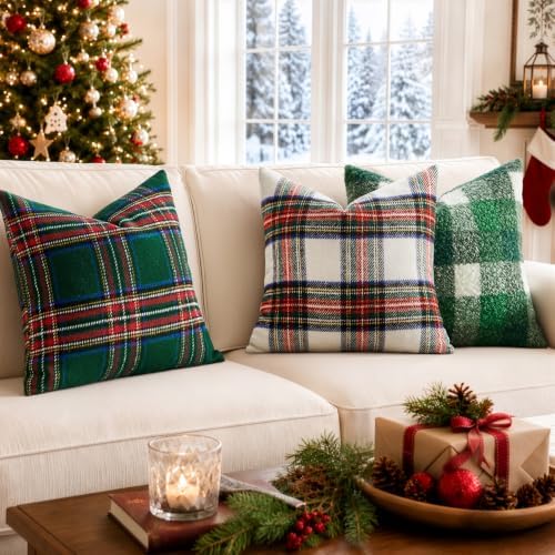 EMEMA Christmas Plaid Pillow Covers 18x18 Set of 2, Tartan Throw Pillow Covers - Image 4