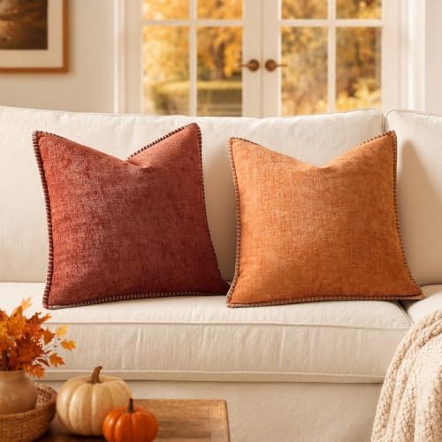 MIULEE Fall Decorative Couch Throw Pillow Covers 16x16 Inch Burnt Orange - Image 4