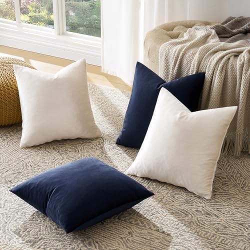 GIGIZAZA Pack of 4 Decorative Velvet Pillow Covers 16x16 Navy Beige - Image 6