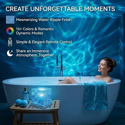 Rechargeable Ocean Wave Projector Light, 16 Color Changeable & Dimmable Shower Lamp with Remote, Cube Mood Ambient Lighting, Ocean Room Decor, Cordless Night Light for Bathroom, Room Decor - Image 2