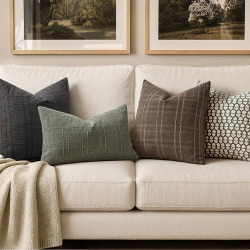 MIULEE Linen Plaid Pillow Covers Fall Decorative 18x18 Dark Coffee - Image 3