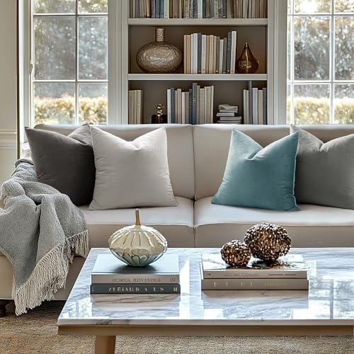 MIULEE Velvet Throw Pillow Covers 22x22 Inch Pack of 2 Grey - Image 2