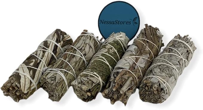 NESSASTORES - White Sage Mixture Smudge Sampler Kit 4" Bundles #JC-230 (1 Kit, 5 pcs Combination A)