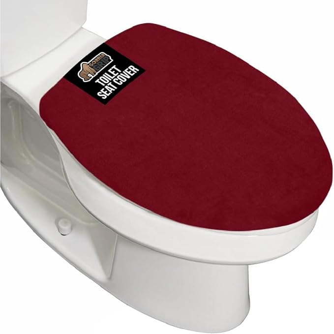 GORILLA GRIP Thick Memory Foam Bathroom Toilet Lid Seat Cover, Soft Velvet Topside, Machine Wash, Plush Cushioned Covers Fits Most Size Lids, Decorative Bath Room Accessories, 19.5x18.5, Burgundy