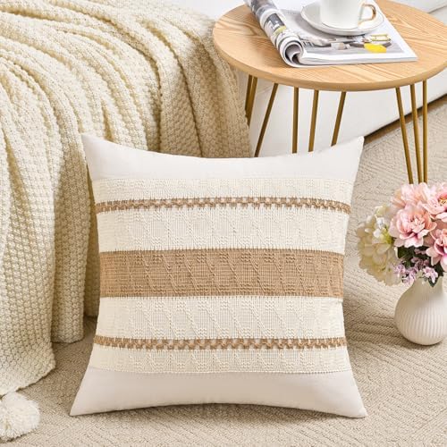 Fancy Homi Set of 2 Boho Neutral Decorative Throw Pillow Cover 22x22 Inch - Image 2