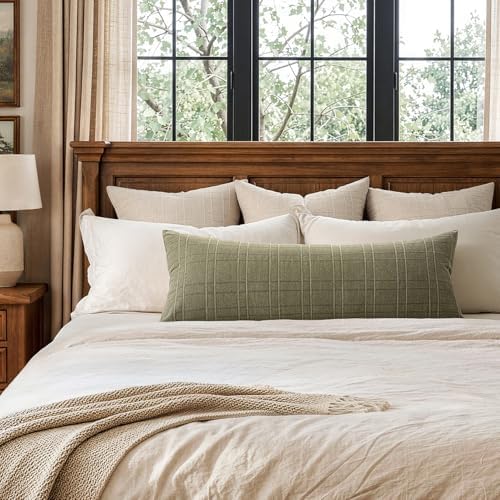 MIULEE Long Lumbar Throw Pillow Cover 14x36 Soft Linen Check Decorative - Image 3