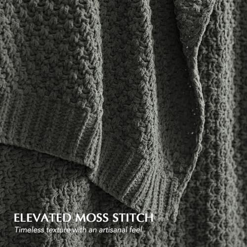 EVERGRACEHOME Chunky Chenille Knit Throw Blanket, Charcoal Gray - Image 4