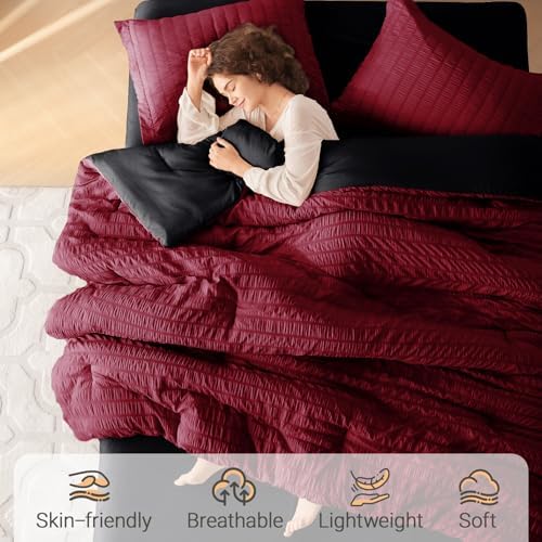 MUXHOMO 7 Pieces Oversized Queen Comforter Set, Seersucker Bed in a Bag - Image 2