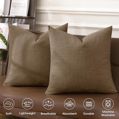 PHF Cotton Waffle Euro Shams 26" x 26", Walnut Brown, No Insert - Image 3