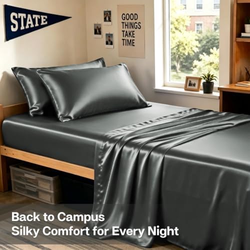 MR&HM Satin Pillowcase 2 Pack, King Size 20"x36", Dark Grey - Image 5