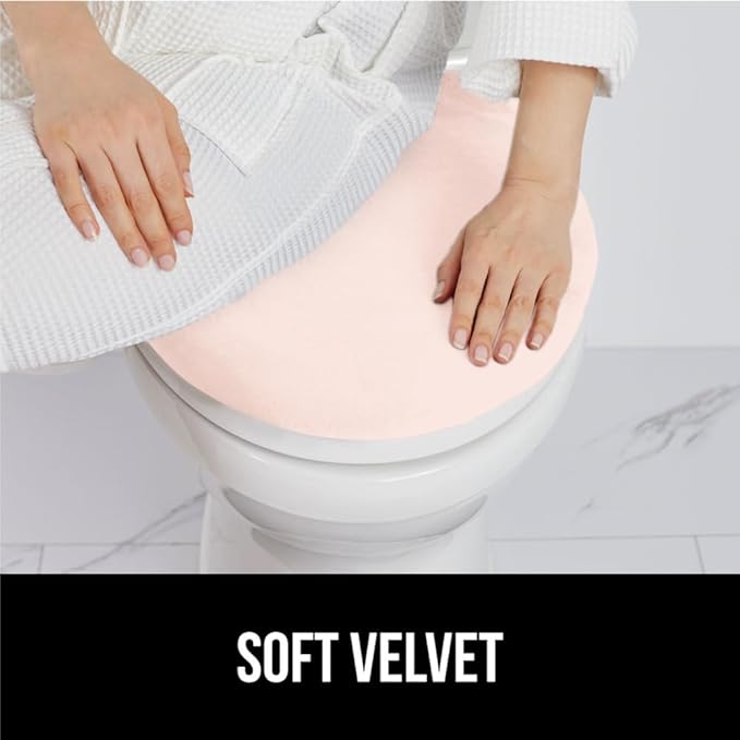 GORILLA GRIP Thick Memory Foam Bathroom Toilet Lid Seat Cover, Soft Velvet Topside, Machine Wash, Plush Cushioned Covers Fits Most Size Lids, Decorative Bath Room Accessories, 19.5x18.5, Light Pink