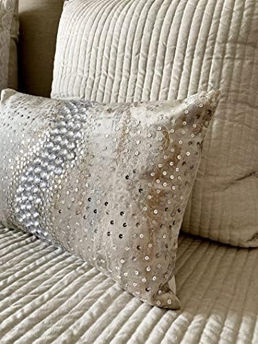 The HomeCentric Decorative Ivory & Gold 12"x24" Lumbar Pillow Cover, Velvet - Image 5