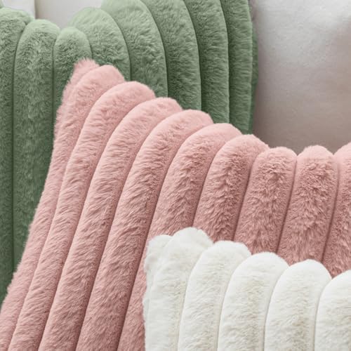 MIULEE Faux Fur Lumbar Throw Pillow Covers 12x20 Set of 2 Blush Pink - Image 5