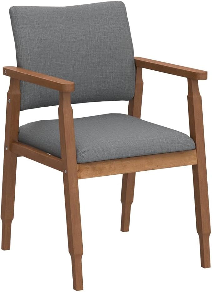 thksbought Mid Century Modern Walnut Dining Chairs Wood Arm Grey Fabric Kitchen Cafe Living Room Decor Furniture