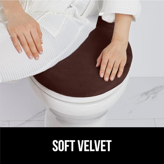 GORILLA GRIP Thick Memory Foam Bathroom Toilet Lid Seat Cover, Soft Velvet Topside, Machine Wash, Plush Cushioned Covers Fits Most Size Lids, Decorative Bath Room Accessories, 19.5x18.5, Brown