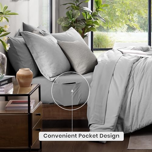 Monbix Full Comforter Set 7 Pieces Light Grey Cationic Dyeing Bed in a Bag - Image 4
