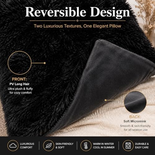 REAFORT Long Hair Faux Fur Euro Sham Cover 26"x26", Hidden Zipper - Image 6