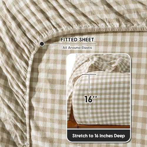 SONORO KATE 100% French Linen Queen Size Sheets Set, Natural Flax Bedding - Image 6