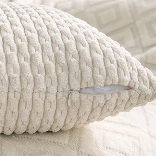 Set of 4 Neutral Decorative Throw Pillow Covers 26x26 Inch Corduroy Pillow - Image 6
