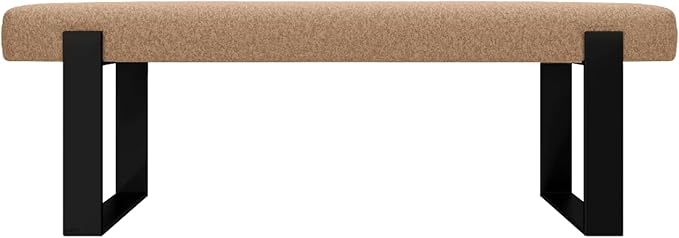 VANT Upholstered Bed Bench - Faux Merino Wool Camel - Matte Black - Contemporary Modern, Bedroom Bench Seat, Hallway, or Entryway
