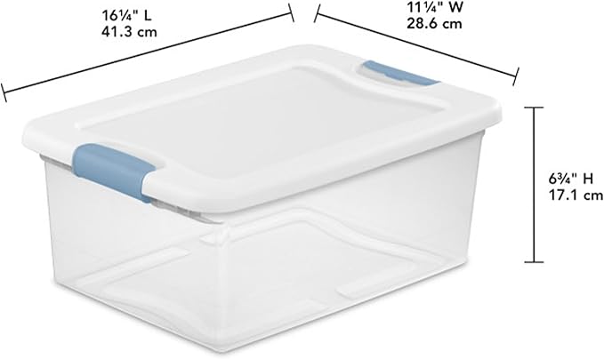 Sterilite 12-Pack Latching Box, Under Bed Storage Bins with Lids, Clear Plastic, 15 Quart - Heavy-Duty Organizing Containers for Closet, Bathroom, and Office