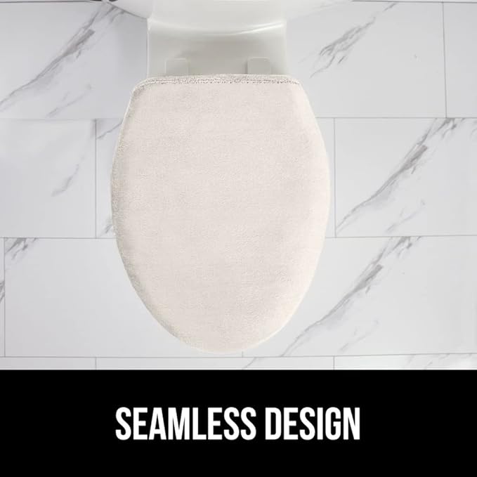 GORILLA GRIP Thick Memory Foam Bathroom Toilet Lid Seat Cover, Soft Velvet Topside, Machine Wash, Plush Cushioned Covers Fits Most Size Lids, Decorative Bath Room Accessories, 19.5x18.5, Ivory