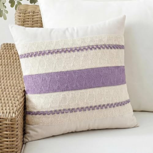 Fancy Homi Set of 1 Boho Lavender Decorative Throw Pillow Cover 16x16 Inch by Fancy+Homi