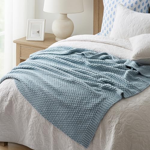 EVERGRACEHOME Chunky Chenille Knit Throw Blanket, 50 x 60, Chambray Blue - Image 5