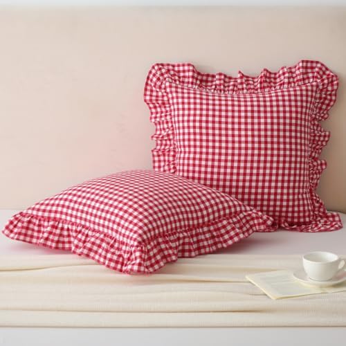 Mywinlle 2 Pack Red/White Plaid Gingham Throw Pillow Covers 18"x18" by Mywinlle