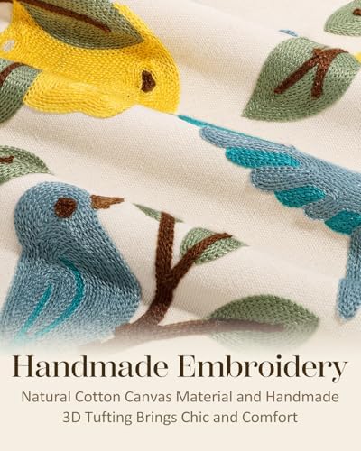 Embroidered Throw Pillow Cover 18x18 Inch, Bird Lemon - Image 2